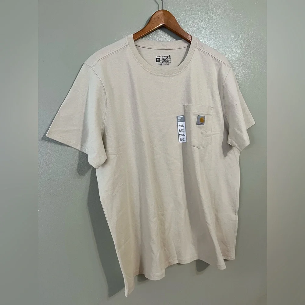 Carhartt Womens Cotton Lose Fit Short Sleeve Tee Cream Pocket T-Shirt Xl New - Picture 3 of 7